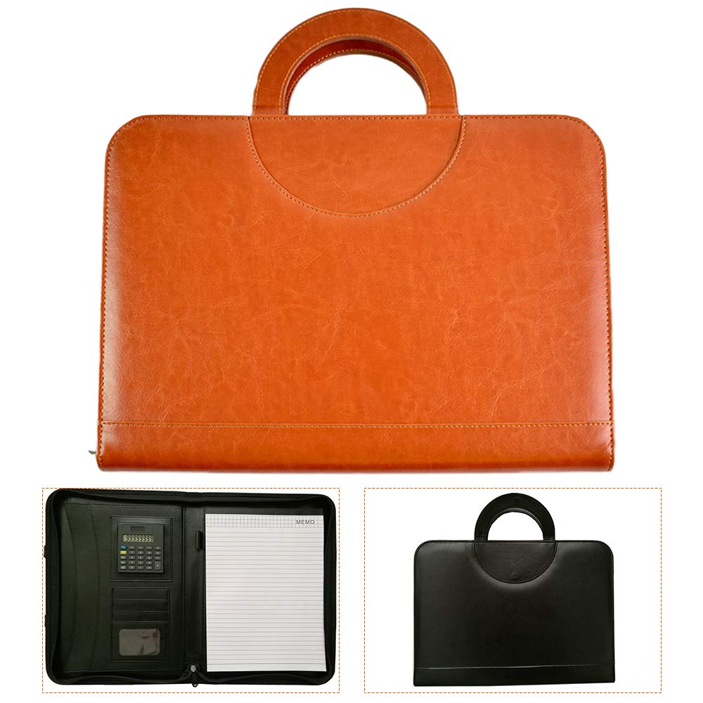 Cartella in pelle PU, cartella per affari, presentazione aziendale, in pelle PU, per personalizzazione, cartella organizer tascabile per uomini e donne, marrone
