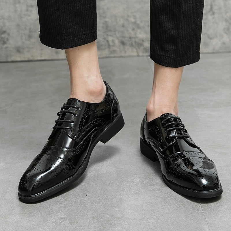 Mens Spanish Leather Oxford Dress Shoes Lace Up Breathable Slip Resistant Rubber Sole Block Heel Formal Shoes for Prom Wedding Business2