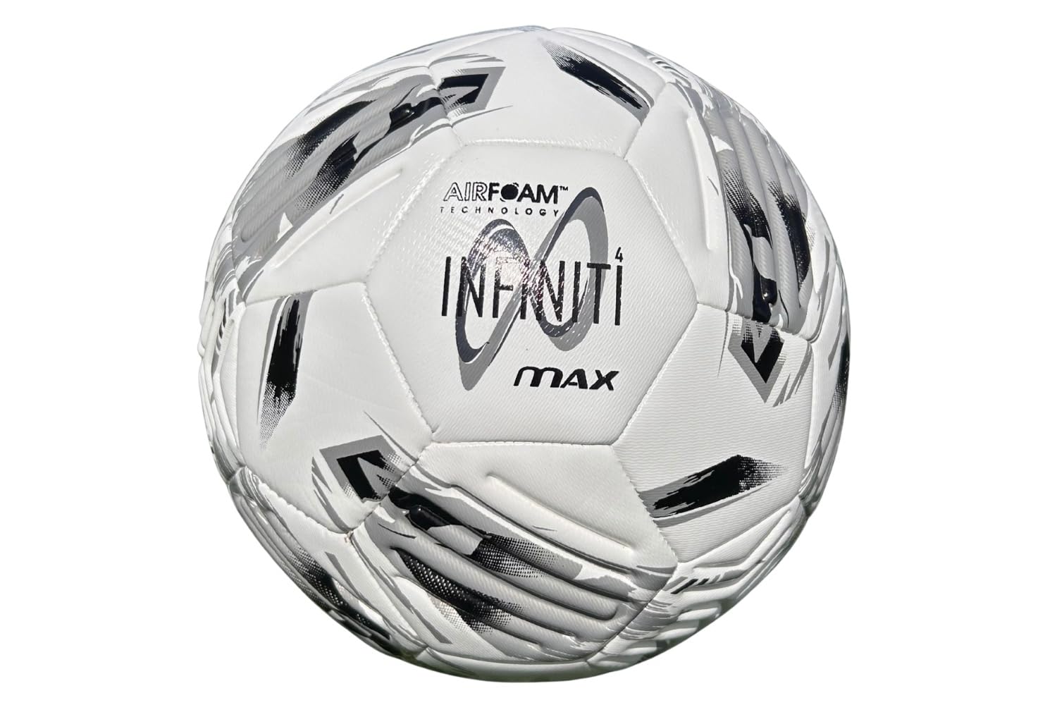 Samba Infiniti 4 MAX Training Football 2025 | Highly Durable Grass & Astro Ball | Made with AirFoam™| 32 Panels | Available in Size 3, 4 & 5 (White/Silver/Black, 4)