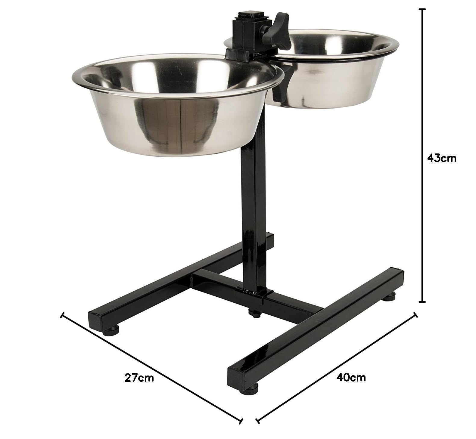 Tyrol Cuenco Doble Elevado/Soporte para Cuenco Ajustable en Altura/2 Cuencos de Acero Inoxidable, 28 cm, 4 Unidades