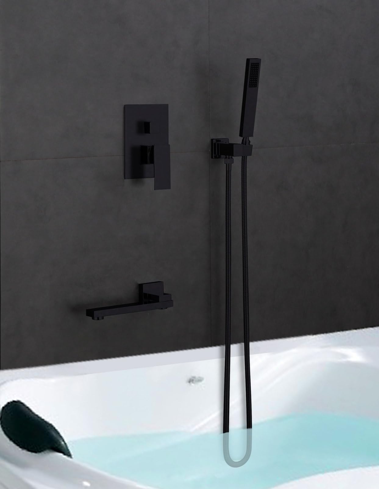 ASerZenith Black Full Copper Bathtub Embedded Wall Shower Concealed Shower Waterfall Washbasin Faucet Hidden Hot and Cold Set(A2 Shower + Faucet)