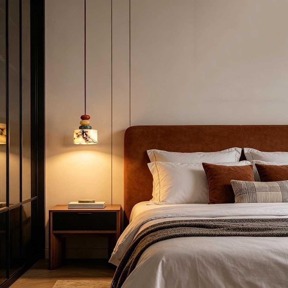Lampada a Sospensiin Marmo, Modernada da Comodino in Pietra