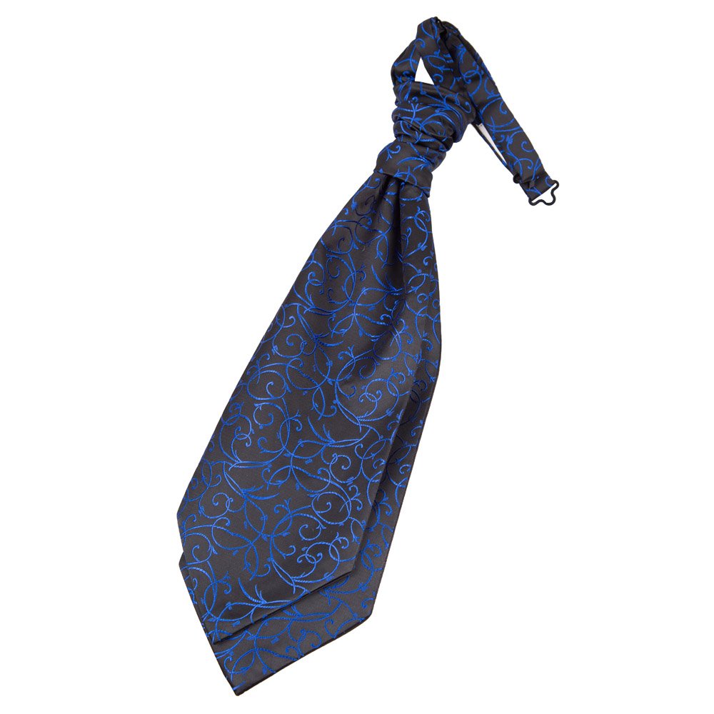 Dqt Men's Black And Blue Swirl Floral Jacquard Pre-Tied Scrunchie Cravat - Wedding, Business & Formal Wear - Black & Blue
