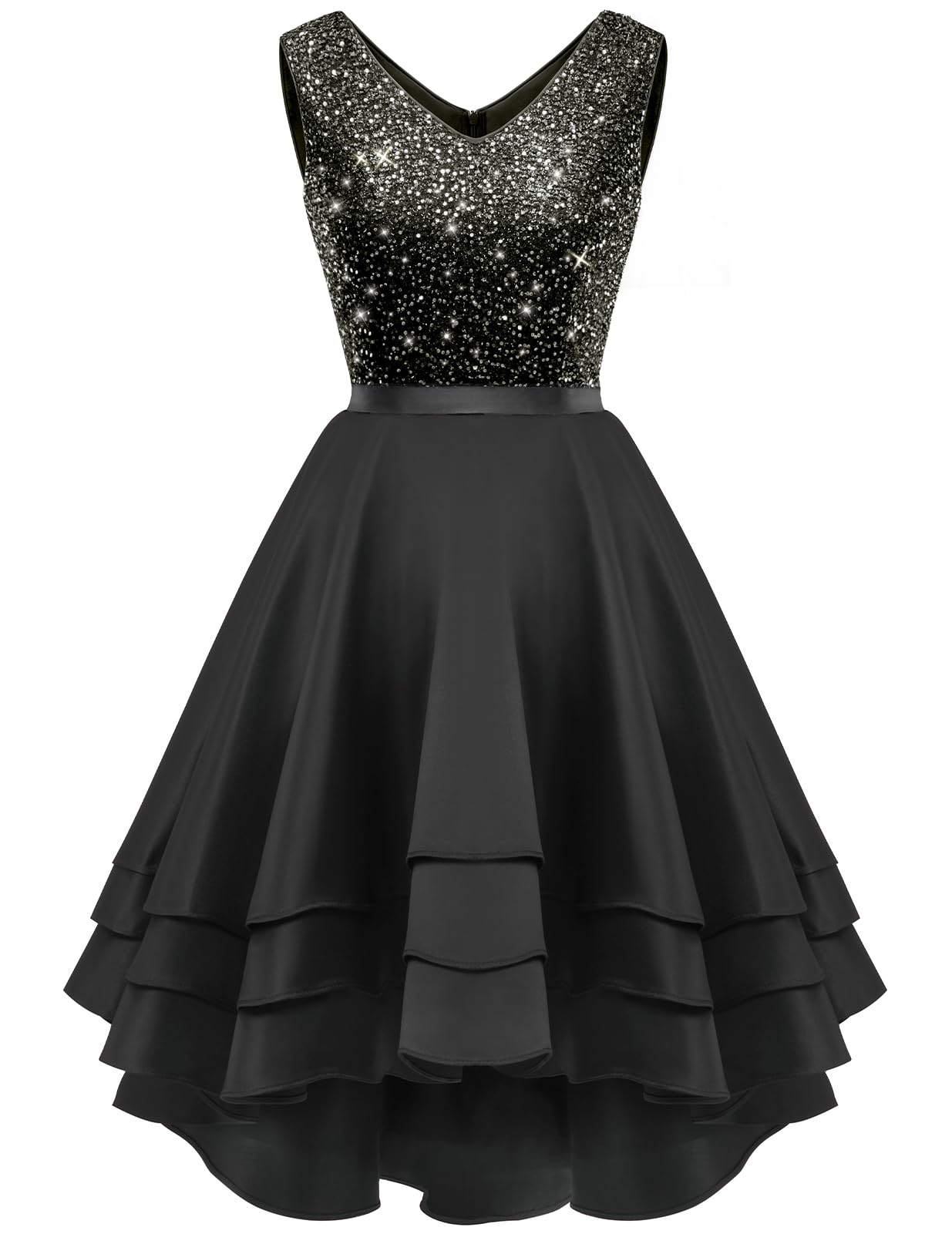 Bridesmay Sequin Prom Dresses 2024,Sparkly Cocktail Dress for Women Evening Party, High-Low Graduation Dress Sleeveless