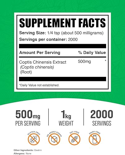 Miniatura 2 de BulkSupplements. com Coptis Chinensis Extracto en polvo Suplemento de hilo dorado, suplemento de hierbas vegano y sin gluten, 500 mg por porción,