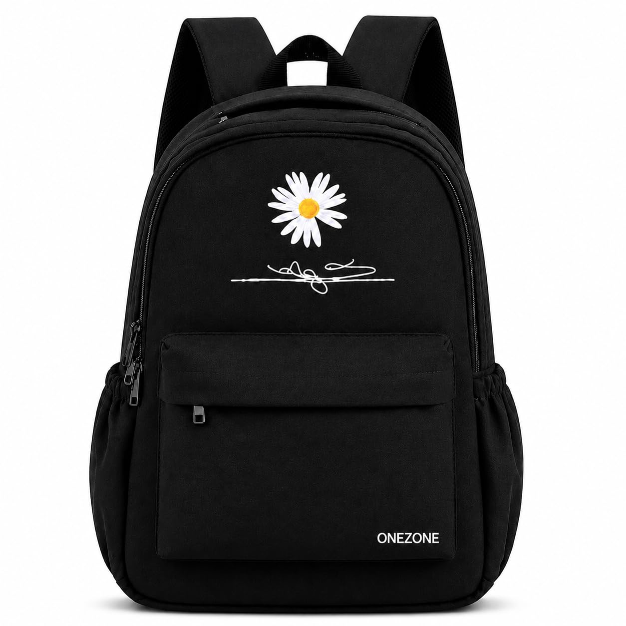 onezone Floral Print Backpack for Girls & Women | Waterproof College School Backpack | Lightweight Casual Travel Bag with Front Pocket & Side Bottle Holders | Stylish Bag for Daily Use-picture-24