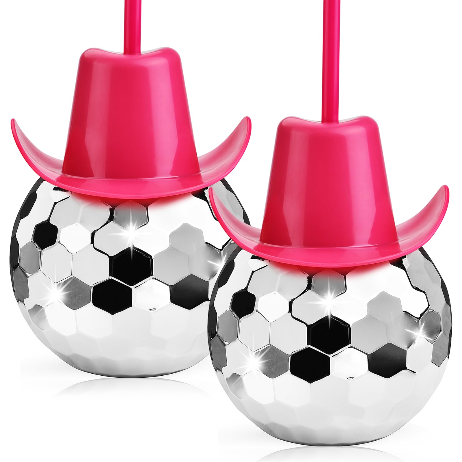 ALINK Disco Ball Cups with Pink Hat and Straws, 20 OZ Silver Sparkly Disco Party Tumbler, Novelty Cups for Hen Bachelorette Party, Bride Shower, 1970s