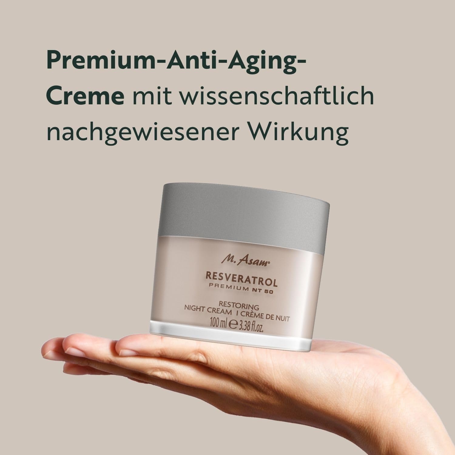 M. Asam Resveratrol Premium NT50 Longevity Restoring Night Cream (100ml) | Nachtcreme für Glattere & Straffere Haut, Anti-Aging Pflege Mit Resveratrol, mit Hyaluron & Sheabutter
