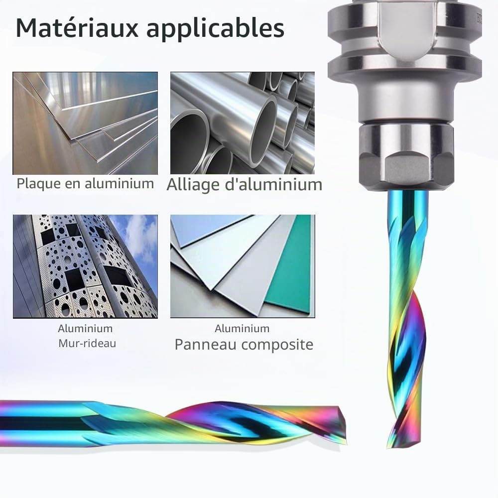 Fraises à défoncer CNC à cannelure unique 4 mm, tige de 4 mm, diamètre de coupe de 15 mm,fraise d'extrémité en alliage de carbure de tungstène solide, fraise à revêtement DLC pour aluminium, lot de 5