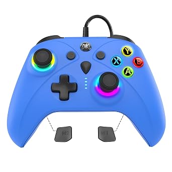 RavoGrip Wired Controller for Series PC, Gaming Control Controllers with 1000Hz Polling Rate No Drift Stick, Custom Paddles Turbo Remote, RGB Light Blue Gamepad