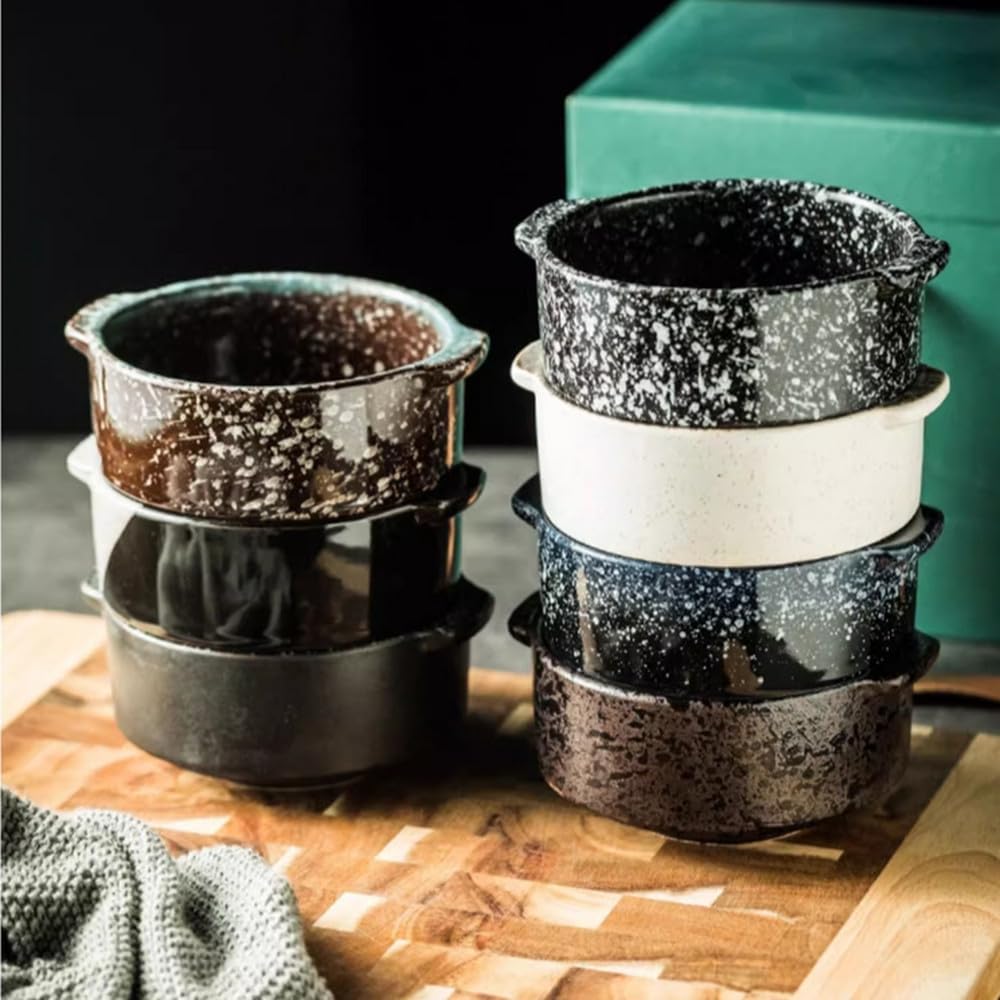 Ceramic Soup Bowls with Handles, Set of 4, 10oz, Microwave & Oven Safe, Soup Crocks for French Onion Soup, Chili, Pasta (Twelfth Lunar Month, 5 Inch)
