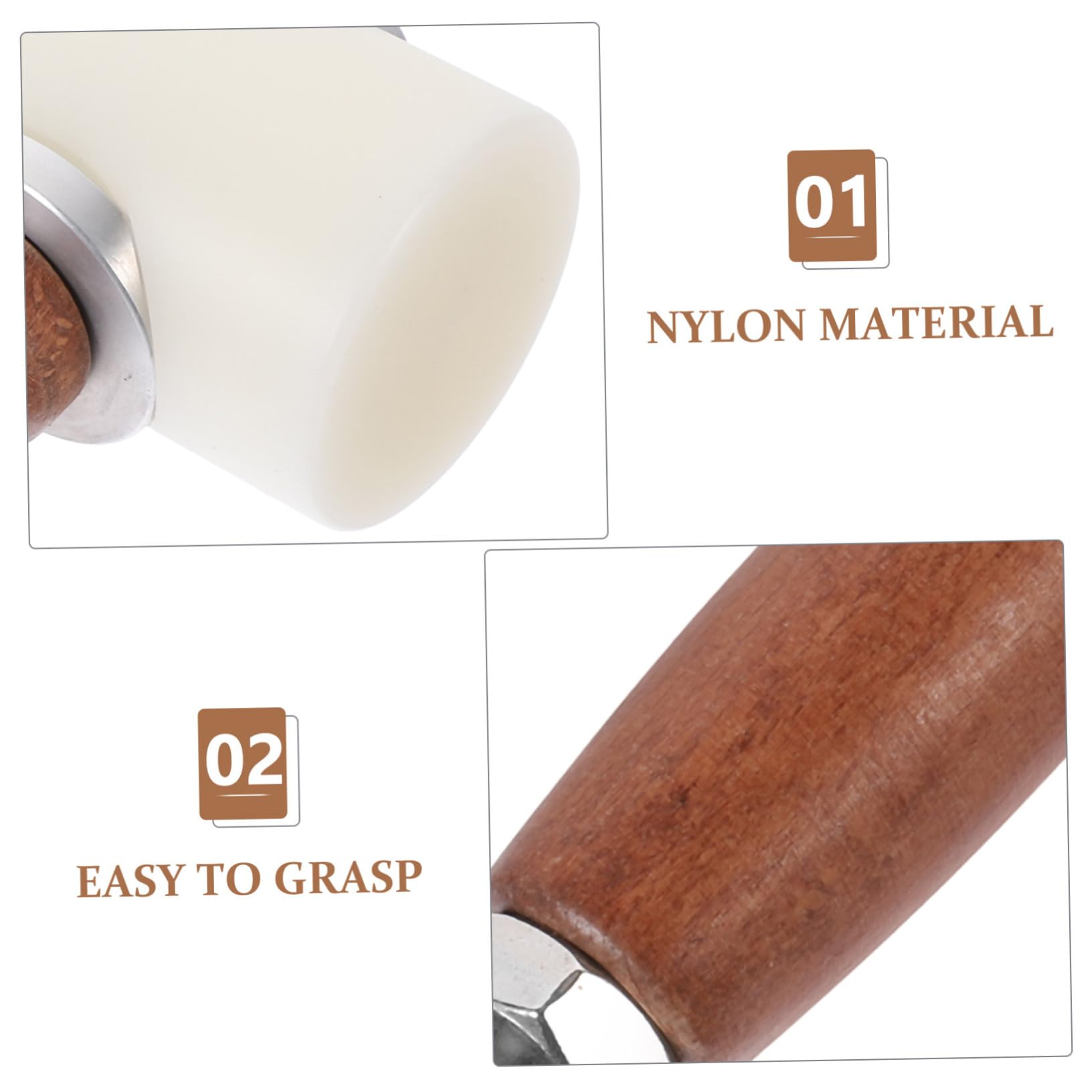 NUOBESTY Martello per Intaglio in Nylon Manico in Legno, Martello da Stampa Confortevole ed Efficiente per Lavorazione Pelle Fai-Da-Te