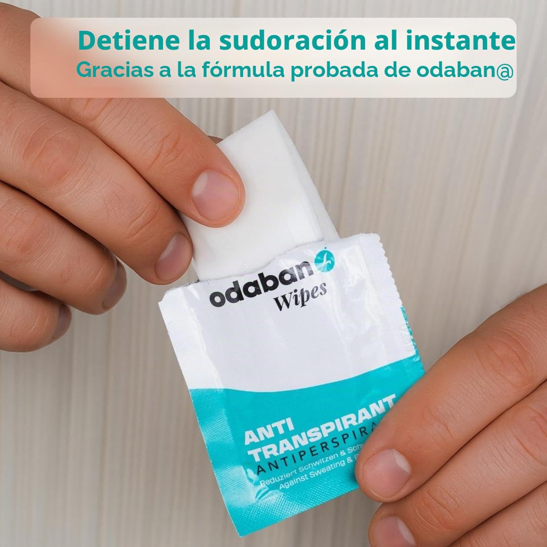 odaban® Set antitranspirante con spray 30 ml y 16 toallitas unidosis | Spray corporal sin perfume de 30 ml y 16 toallitas en sobres individuales, para axilas, manos, pies, rostro y otras zonas