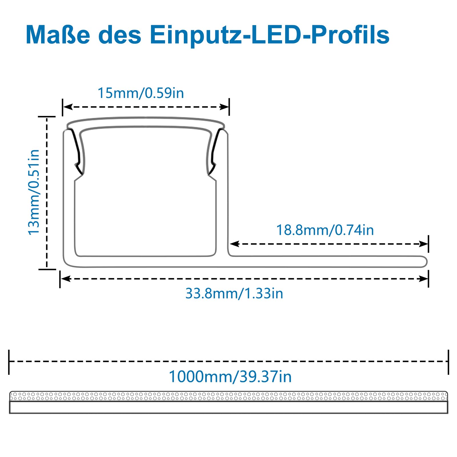 inShareplus Danbian290 - Set di 6 profili per cartongesso, 3,3 ft/1 m, canale in alluminio con copertura lattiginosa, diffusore a strisce LED trimless per sottostruttura, scaffale, parete, tavolo