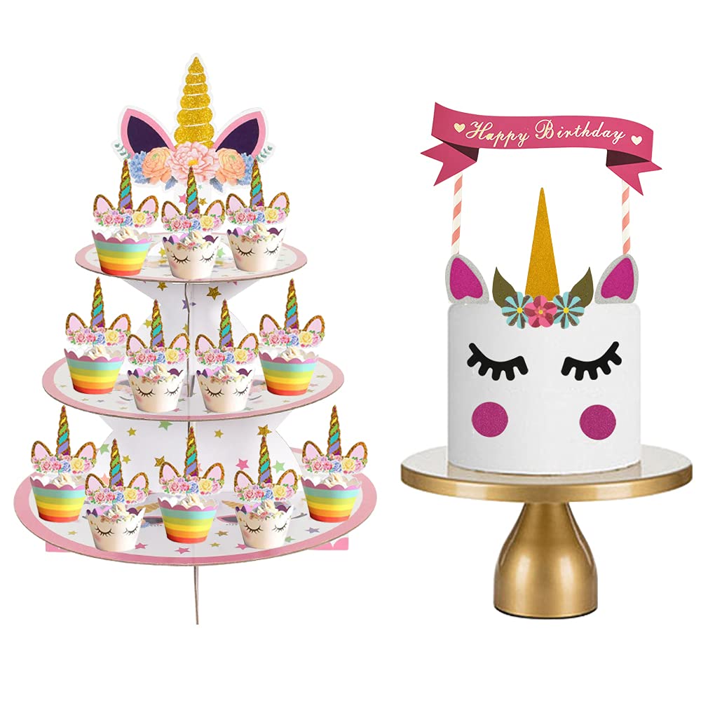 Buy 3 Tier Desert Unicorn Cupcake Stand Holder Tower with 24pcs