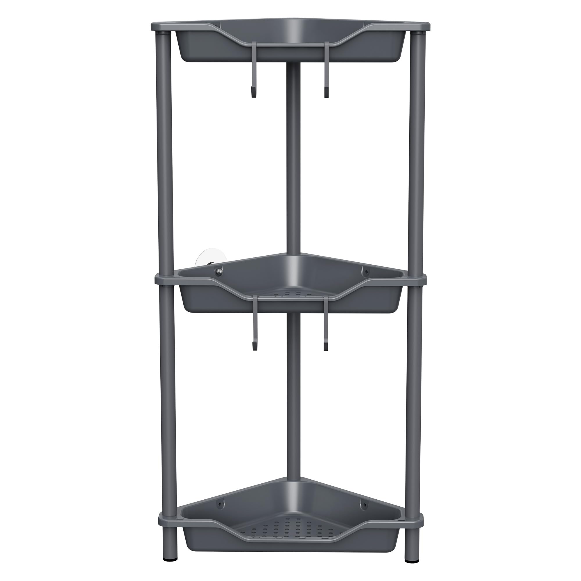 Orimade Rustproof 3 Tier Floor Standing Corner Shower Caddy Organizer, Plastic Metal Splicing Floor Corner Shelf Rack Stands for Bathroom, Grey