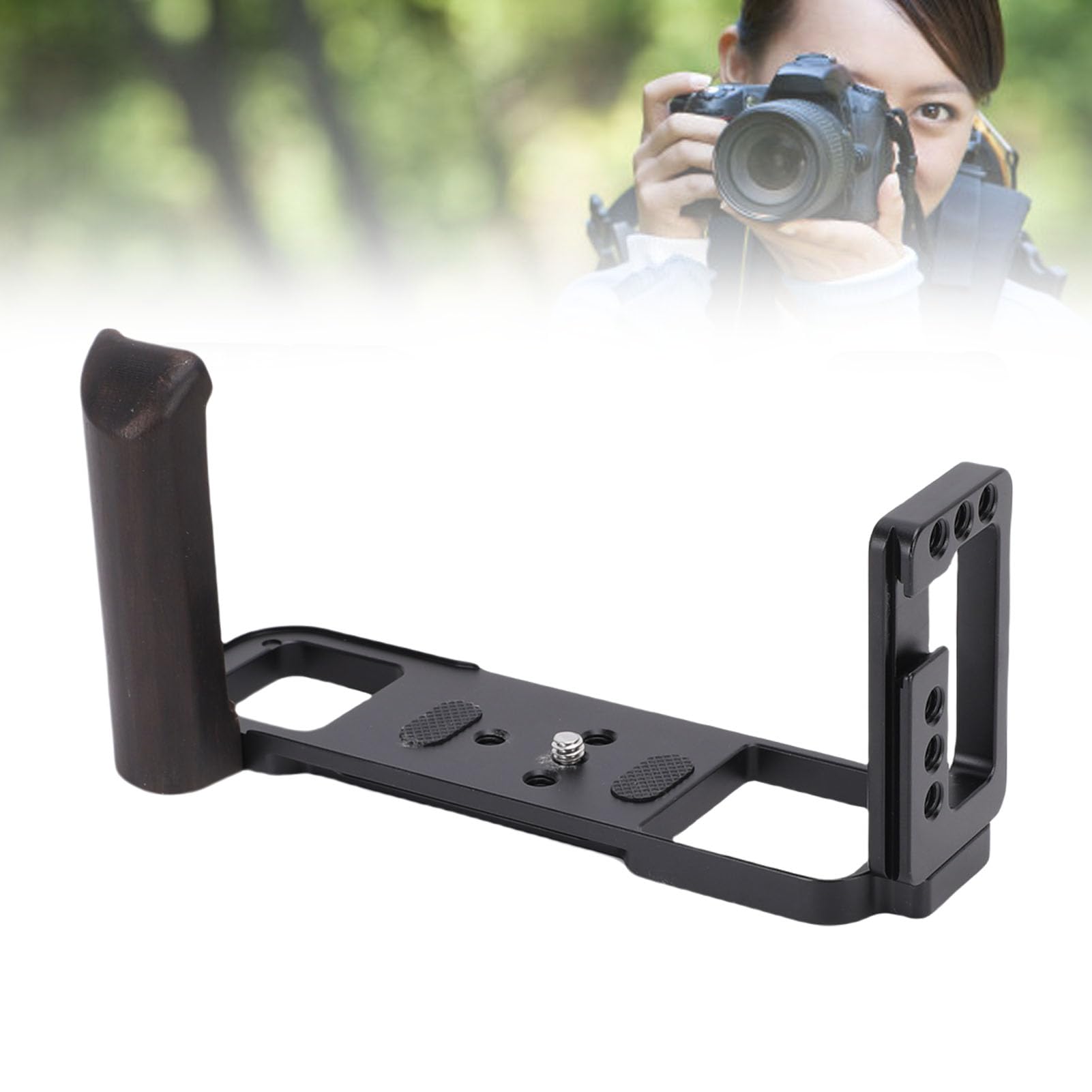 Cryfokt Uchwyt Aparatu L do GFX50R, Płyta Szybkiego Uwalniania z Mocowaniem Zimnej Stopki i Ergonomiczny Drewniany Uchwyt Zapewniający Stabilne Zdjęcia z możliwością Współpracy ze