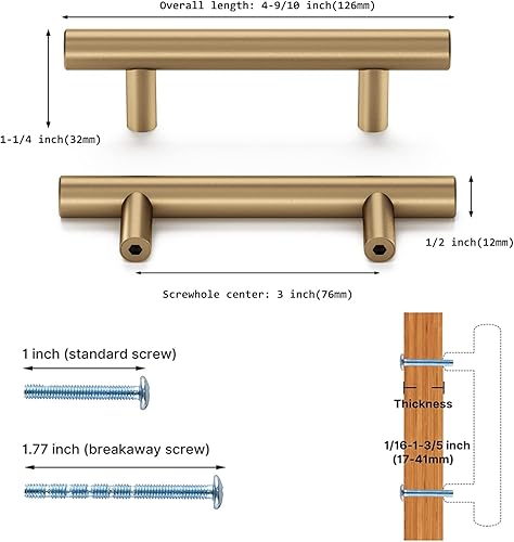 Miniatura 4 de Haliwu Paquete de 10 tiradores de gabinete, tiradores de gabinete de bronce champán, manijas de gabinete de latón antiguo de 4 pulgadas, manijas de