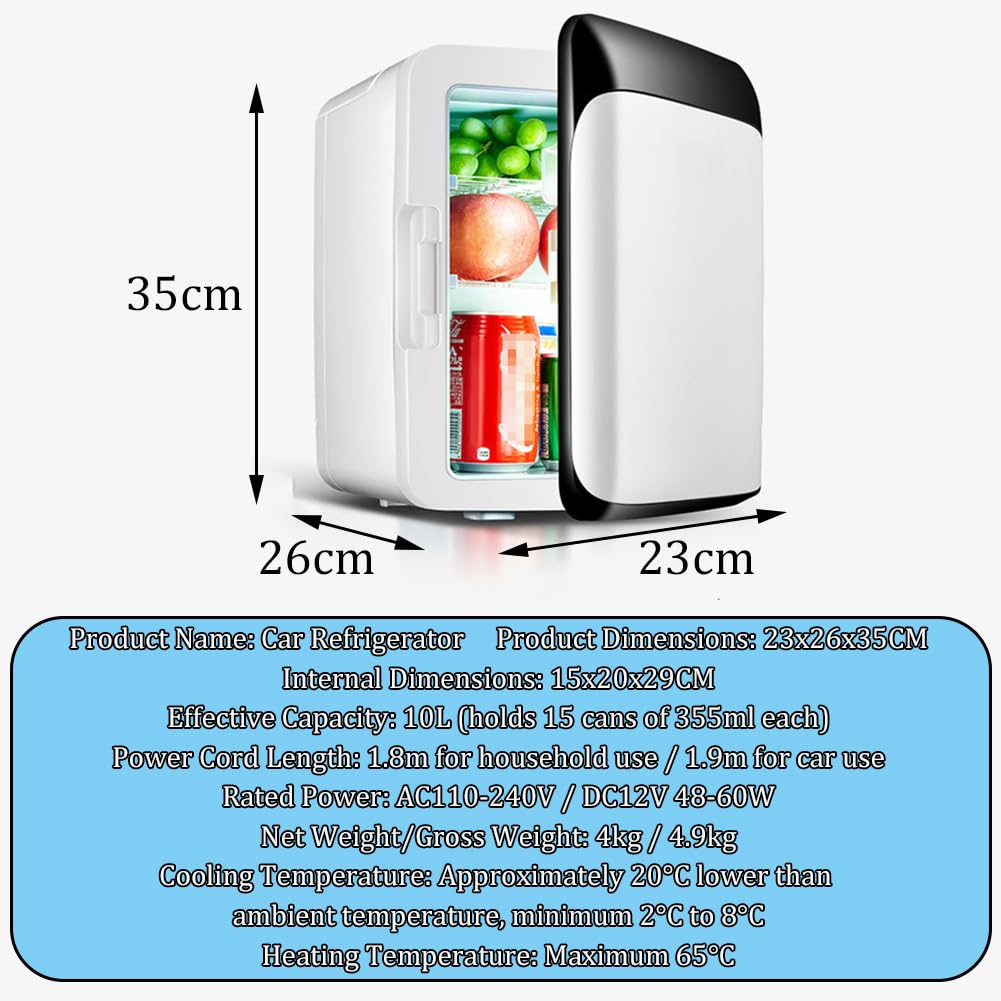 Mini-Frigorifero Elettrico da 10 Litri, Congelatore per Esterni/Auto, Refrigeratore per Cosmetici/Latte Materno/Medicinali, con Funzioni di Refrigerazione E Riscaldamento