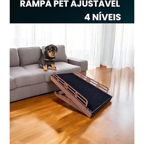 Rampa Para Cachorros e Gatos Antiderrapante Madeira Resistente Com Regulagem de Altura