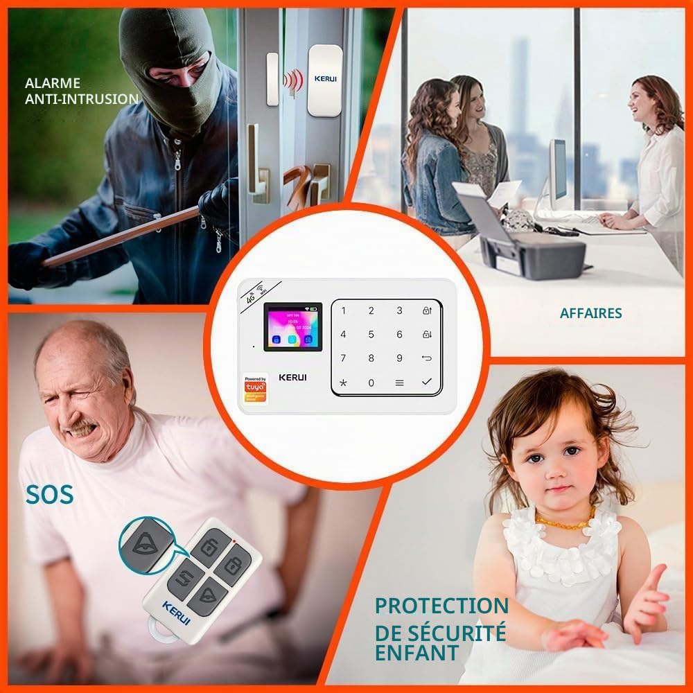 Système d'alarme de maison WiFi 4G GSM - Système d'alarme de porte - 110 dB - Avec alarme de porte, détecteur de mouvement - Télécommande - Pour camping-car, garage