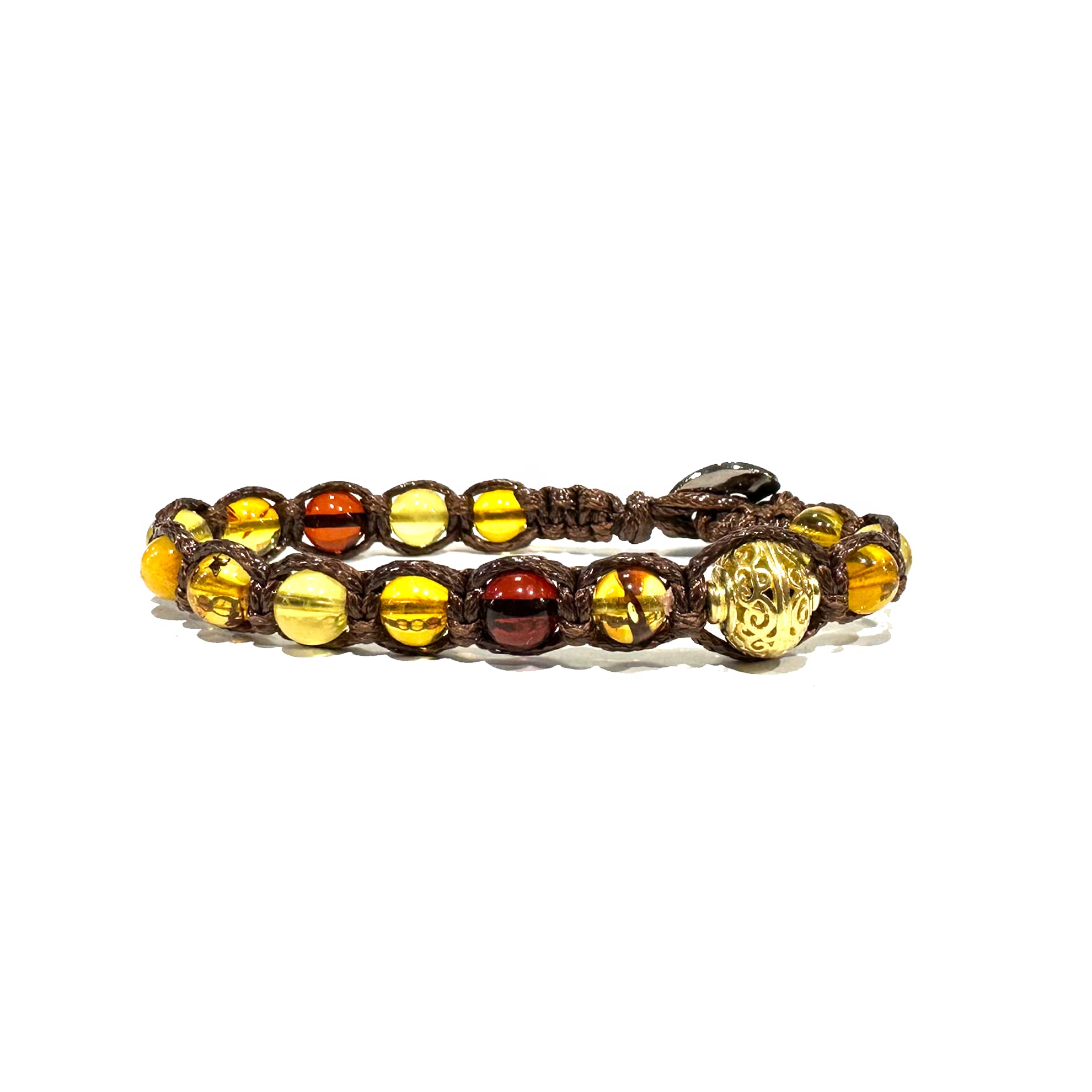 Samsara Bracciale Tibetano Buddista in Ambra - Bracciale Terapeutico e Spirituale Benessere Mente e Corpo - Filo in cotone cerato