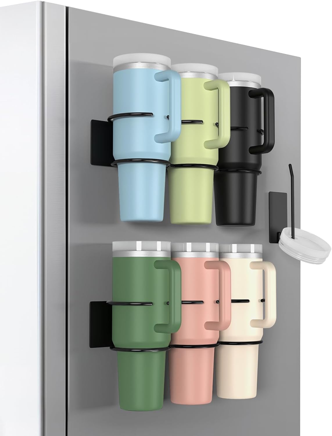 BOTEMY Magnetic Stanley Cup Holder for Fridge, Water Bottle Holder for Stanley Cup 40oz, 2 PCS Magnetic Cup Holder and 1 Tumbler Lid Organizer for Stanley Cup Accessories