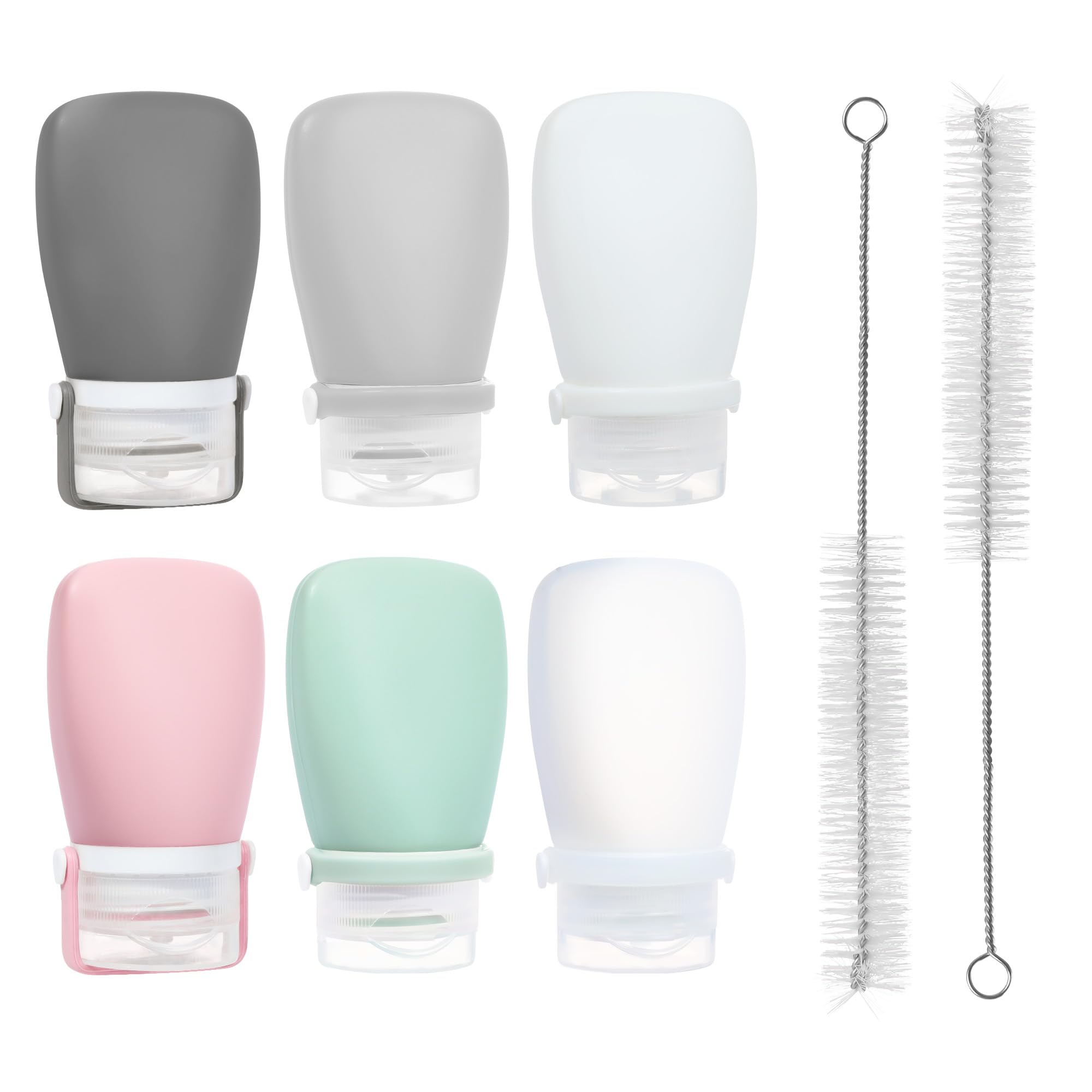 RONRONS 6 Pieces Salad Dressing Bottles Mini Condiment Bottles Squeeze Leakproof Ketchup Sauce Dispenser to Go for Lunch, Food-grade Silicone Portable Container Cleaning Brush (1.3oz, 38ml)