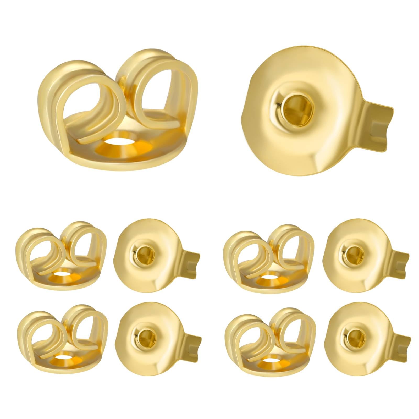 JIACHAREMED 18K Gold Earring Backs Replacements - Comfort Earring Backs for Studs, Secure Ear Locking for Stud Earrings Ear Nut for Posts, 10Pcs/5 Pair