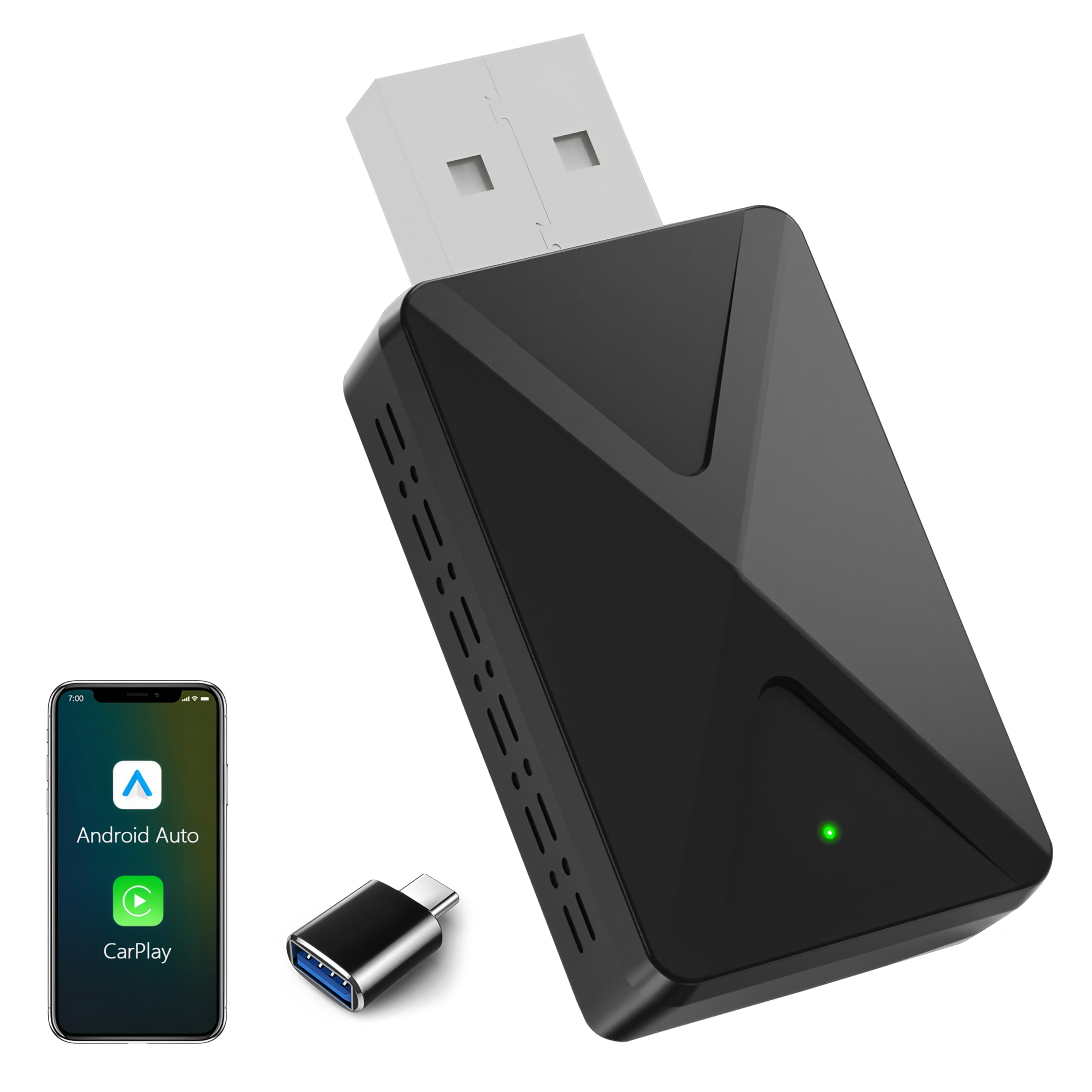 Adaptador inalámbrico 2 en 1 para Apple CarPlay y Android Auto, Conexión Rápida & Sin Retraso, Convierte Android Auto/Car Play Cableado a Inalámbrico para iOS 10+ y Coches de 2017+ (USB-A/C)