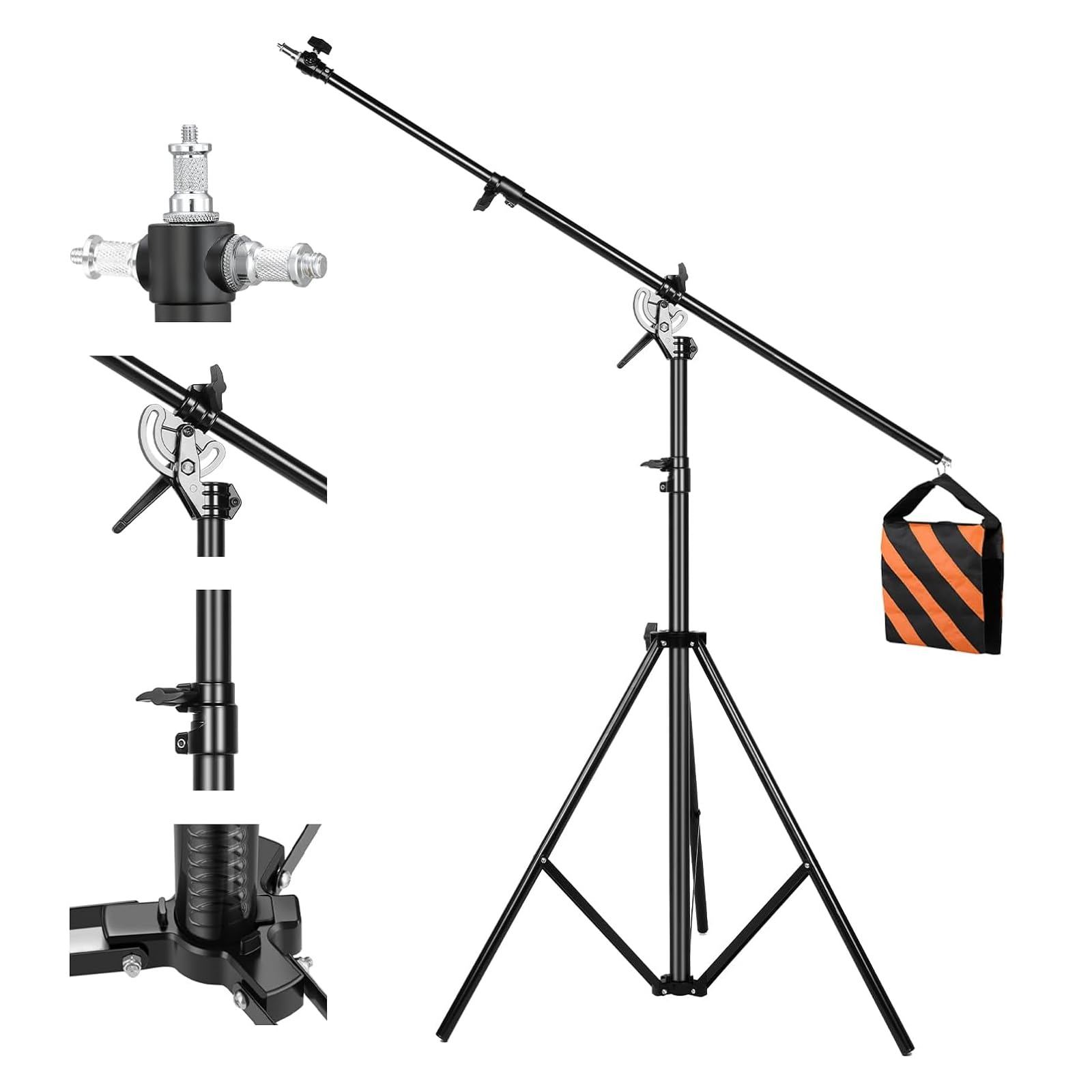 SOONPHO 2-in-1ブームアームスタンド ライトスタンド 耐荷重5kg 撮影用スタンド スタジオ 両用設計134-400cm+撮影ブームアーム100-185cm 俯瞰撮影 回転可能 1/4インチと3/8インチネジ 320°自由調節 ビデオ生放送 アウトドア写真 ストロボ 曇台 ビデオライト ソフトボックスなどに対応 適格請求書発行可