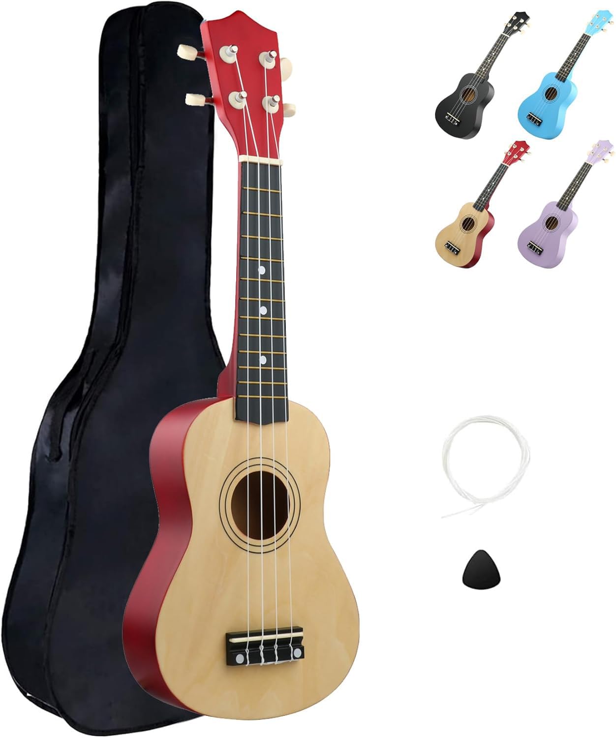 LXS Soprano Ukulele Ukulele for Beginners - 21" Small Guitar Ukulele with Gig Bag, Standby String, Picks and Primary Tutorial (Wood Color)
