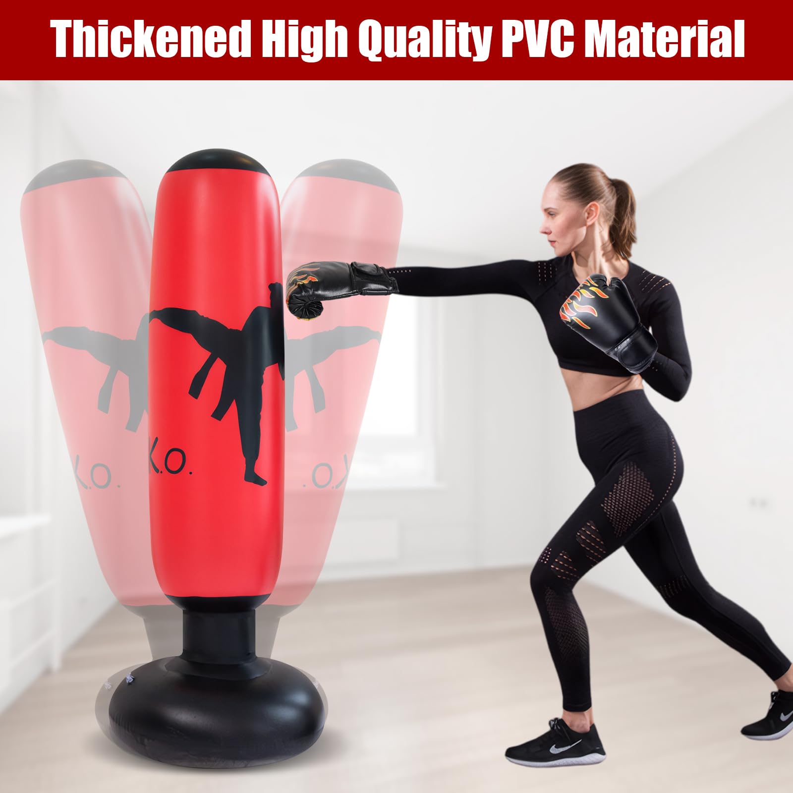 Saco de Boxeo Hinchable de 160 cm, Punchball Inflable con Guantes de Boxeo, Niños de Bolsa de Boxeo Inflable Suavidad y Comodidad, Bolsa de Standbox Inflable, Saco de Boxeo de Pie para Practicar