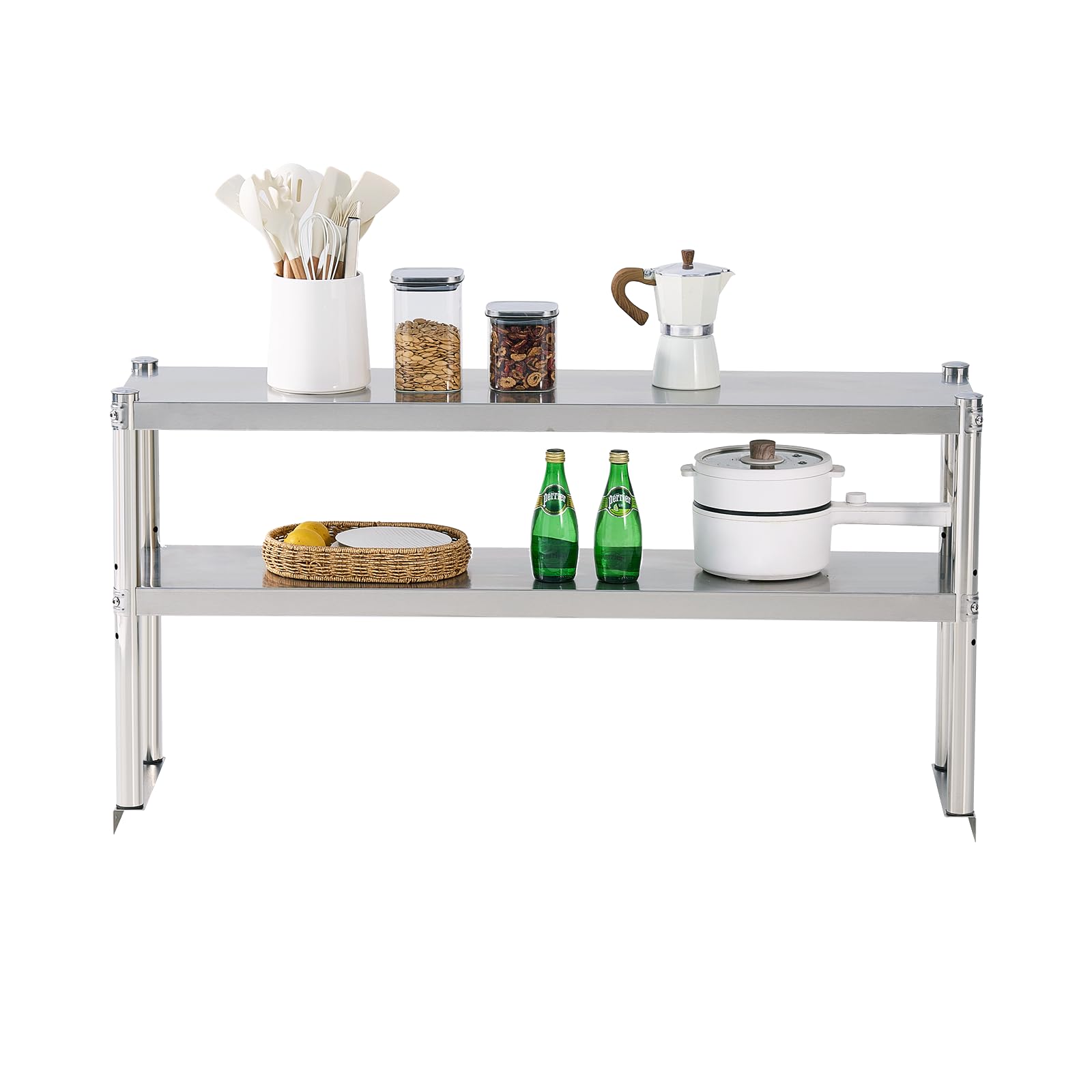 KUARBARR Stainless Steel Double Overshelves 2 Tier Overshelf for Prep & Work Table 12 x 48 Inches Height Adjustable Commercial Overshelf in Restaurant Kitchen Home