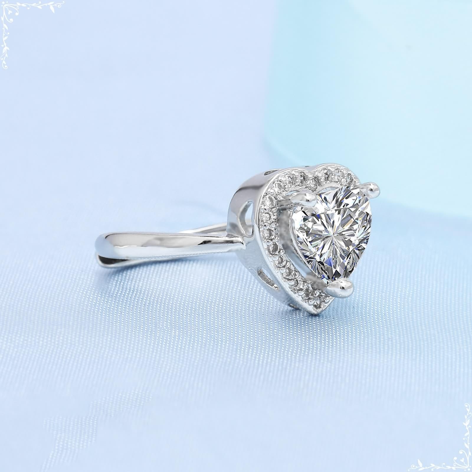 anillo de mujer, Anillo de oro blanco 9 quilates for mujer, anillo bodas ajustable doble corazón con moissanita