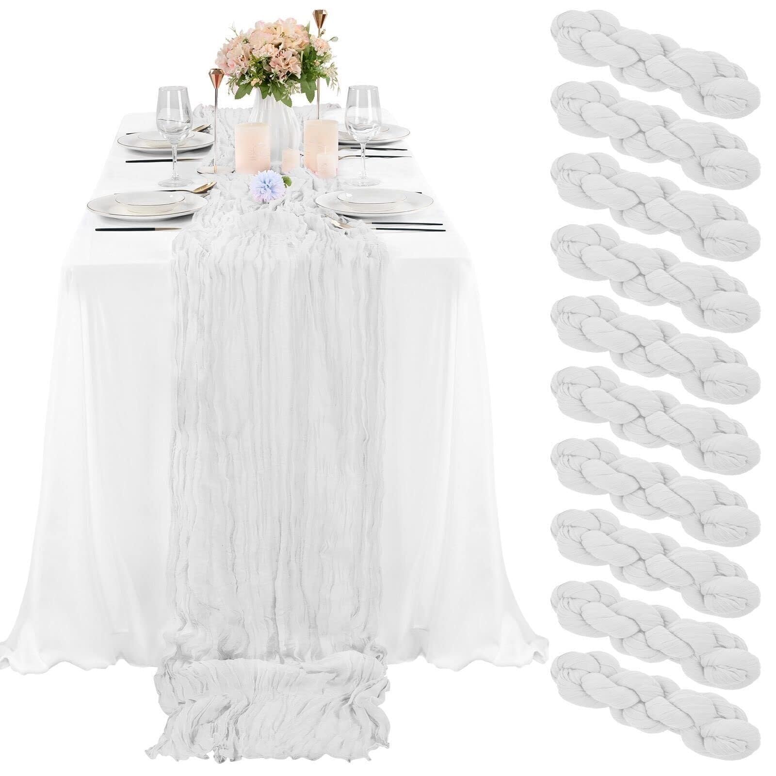 Chiffon Table Runner 10 PCS Table Runner Gauze Crepe Cheese Cloth Wedding Decoration Party Farmhouse Tabledecor House Warming(White,90x400cm)