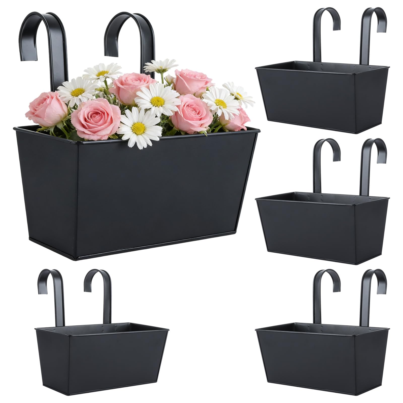 DAJAVE 5 Pcs Balcony Planters for Railing Over Fence Planter