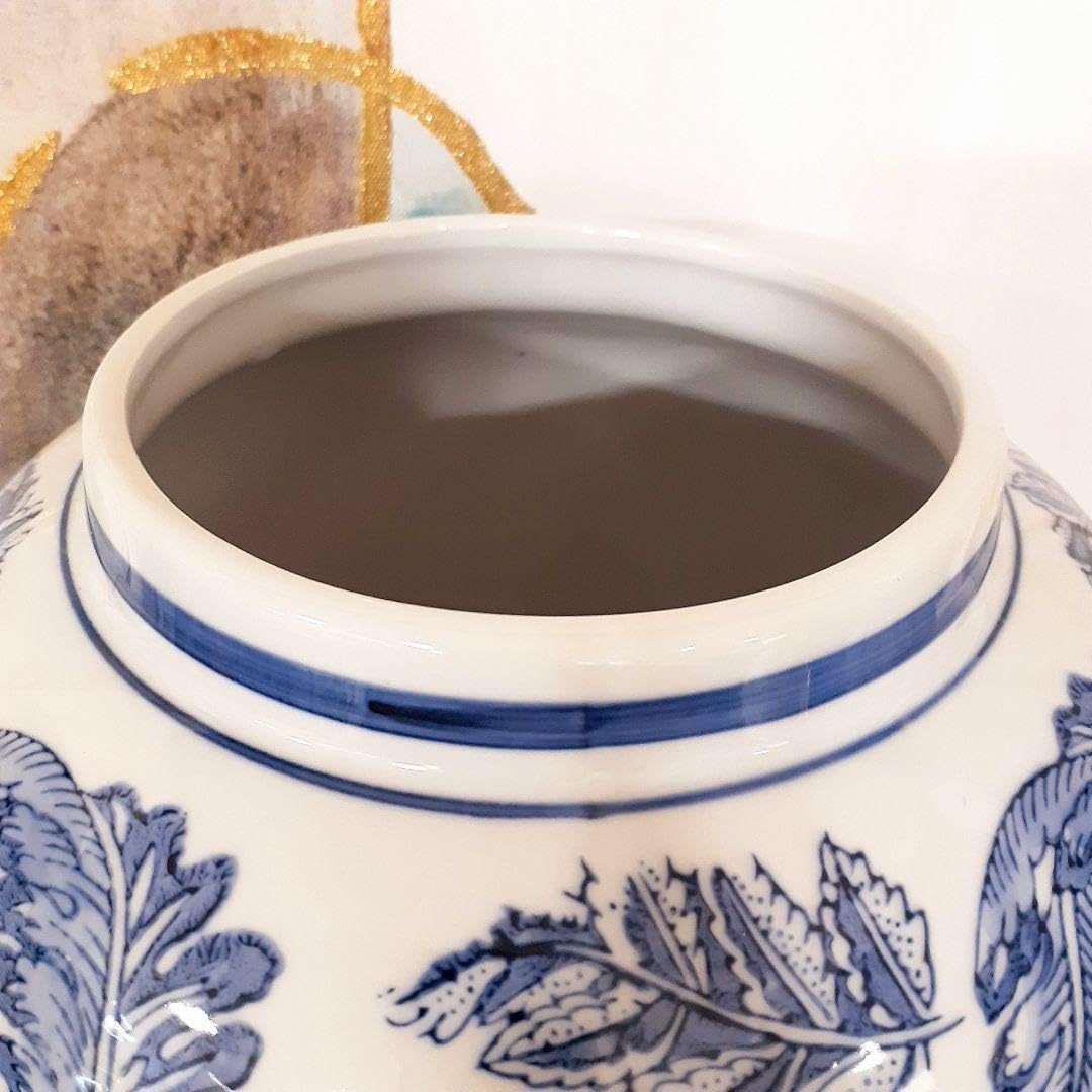 輸入雑貨 シノワズリ 『青白陶器蓋付大壷』 陶器 花柄 ホーム＆キッチン