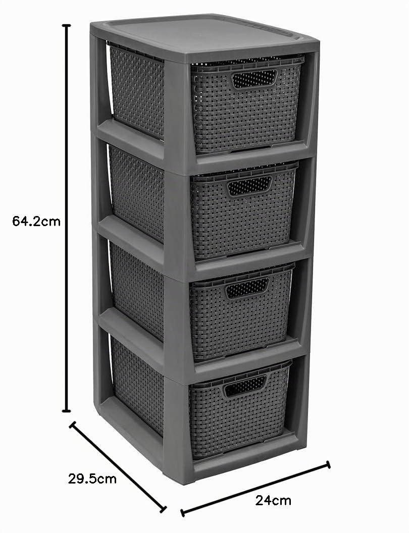 BranQ - Home essential Scaffale in rattan, in plastica, antracite, 23 x 29 x 65 cm