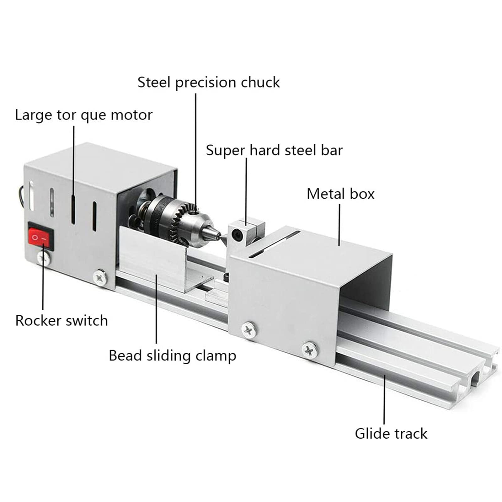Mini Máquina Pulidora De Cuentas De Torno, Fresadora De Torno De Madera, Juego De Herramientas Rotativas De Taladro De Cuentas De Pulido, DC 12V-24V 96W