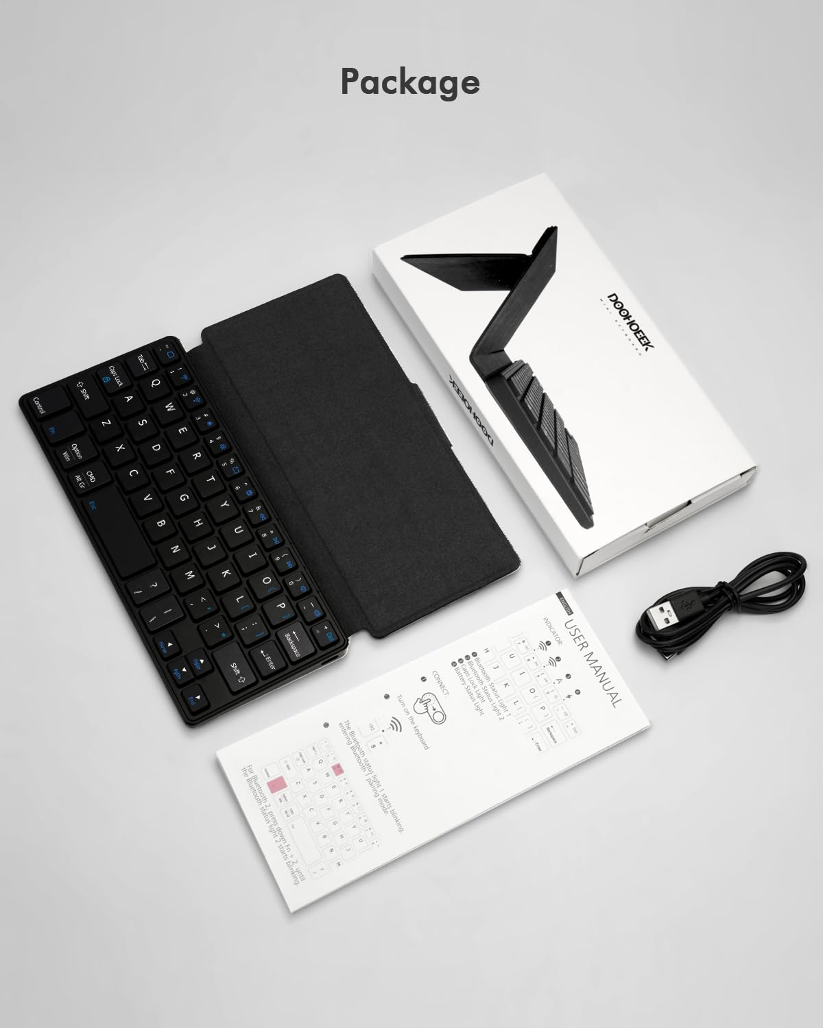 Doohoeek Universal Bluetooth Mini Keyboard, Wireless Compact Keyboard with Navigation Keys & Any-Angle Stand for Android/iOS/Windows, Dual-Device Keypad for Phones/Galaxy Z Fold/iPad mini: Black
