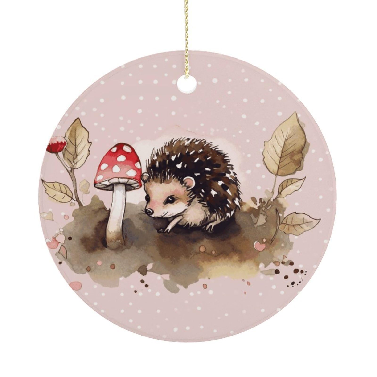 Hedgehog Watercolor Painting Christmas Ornaments Colorful Round Ceramic Ornament Christmas Hanging Decor Christmas Tree Decorations Xmas Keepsake for Women Men Xmas Holiday Party