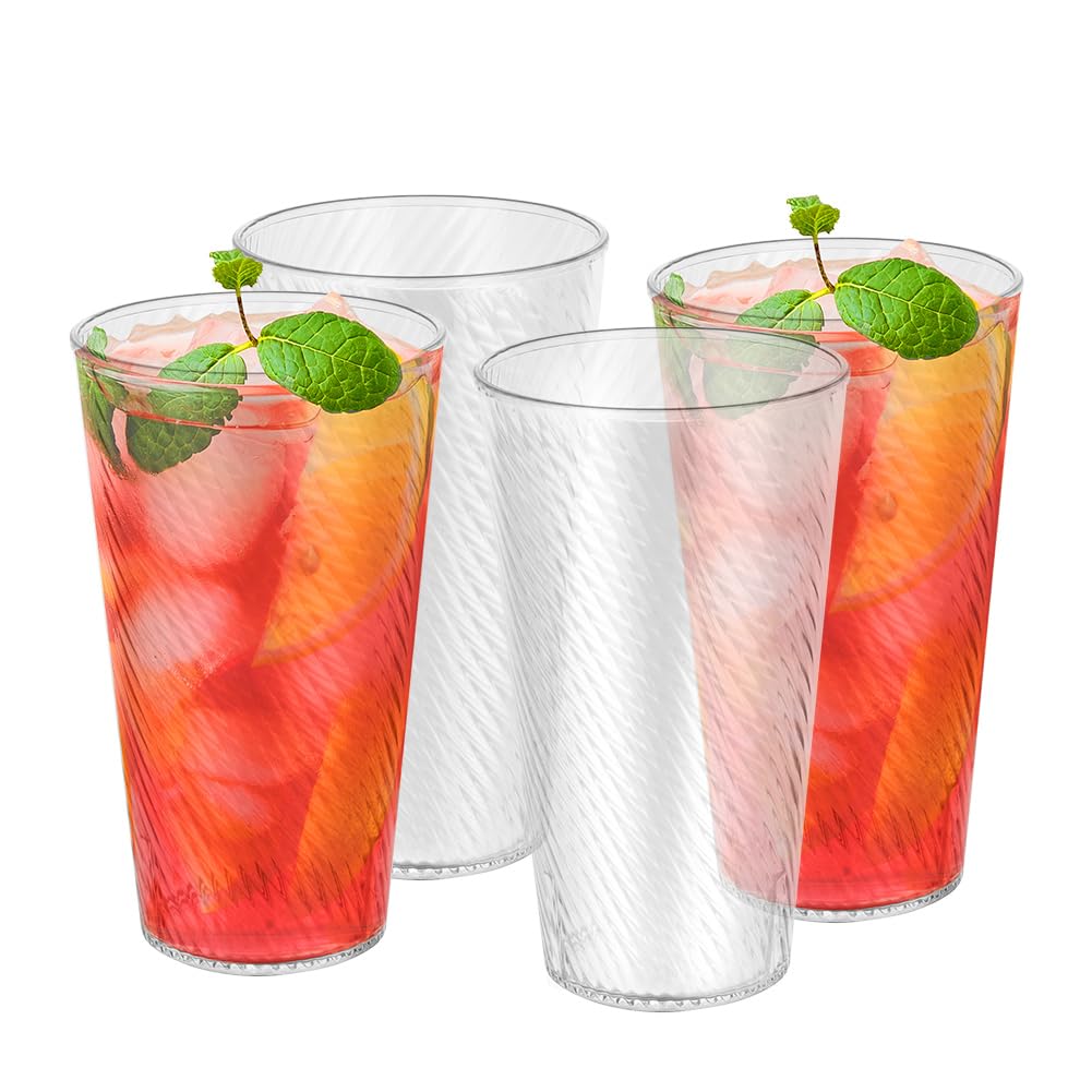 flintronic Set of 4 Plastic Acrylic Drink Tumblers, Reusable Acrylic Tumblers, Picnic Glass Stackable for Picnics Parties Daily Use, BPA Free
