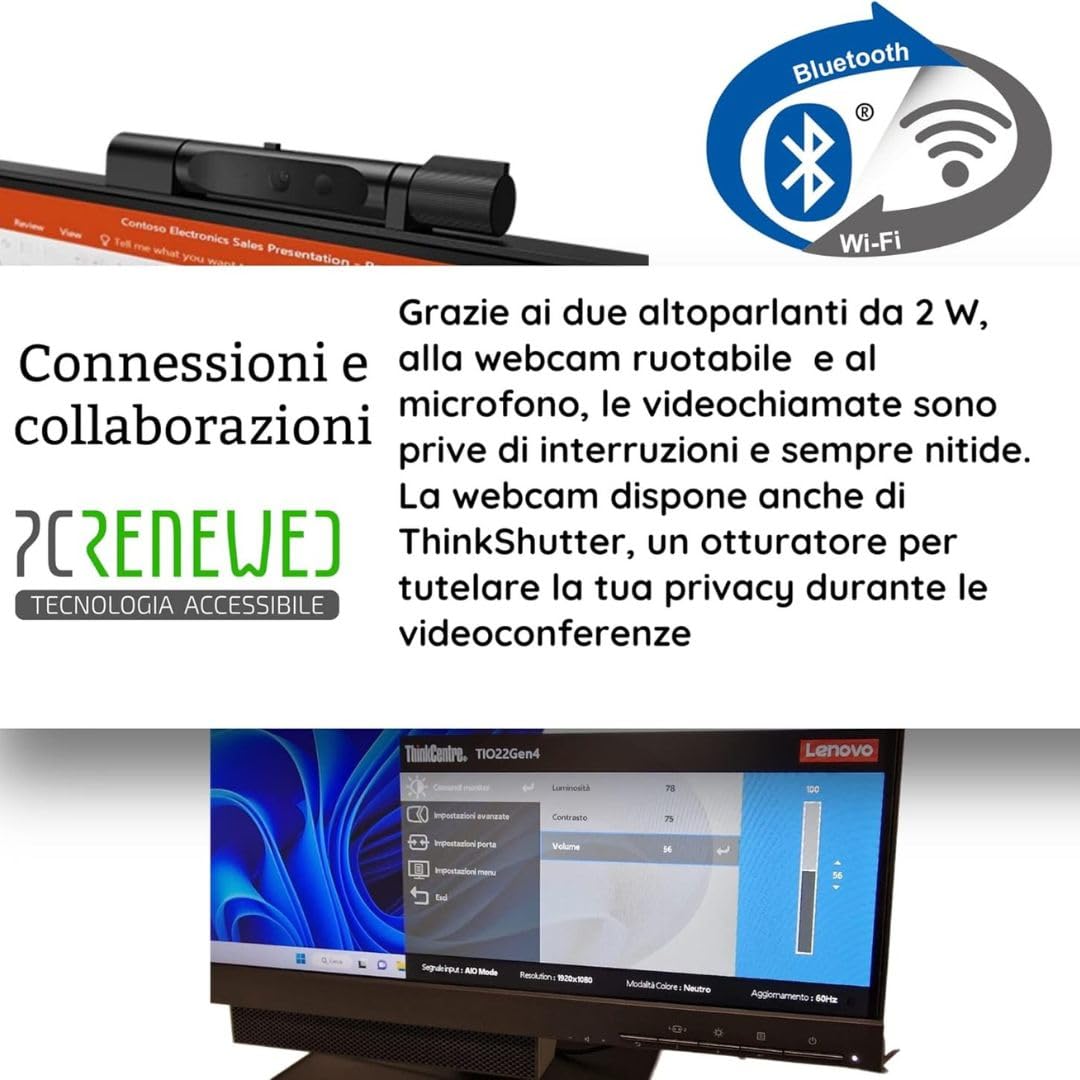Lenovo ThinkCentre TIO24 24″ All In One Intel Core i5 8400T 16 GB 256 GB Windows 11 Pro Office 2021 Ricondizionato