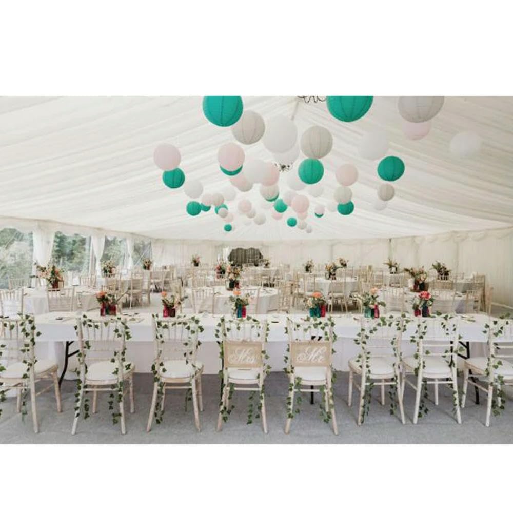 LIUXIN Lot de 20 lanternes en Papier Vertes de Noël avec Boule de lampion Chinoise en Papier Vert foncé, Blanc, Gris, Rose Clair pour décoration de Mariage de Noël
