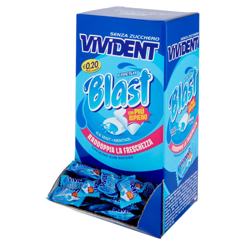 Vivident Fresh Blast, Chewing Gum Ripieno, Senza Zucchero, Gusto Menta, Senza Glutine, Confezione da 200 Gomme da Masticare incartate singolarmente