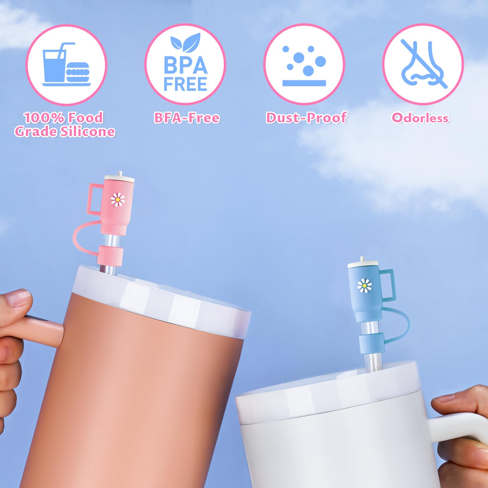 NiHome Lot De 4 Capuchons De Paille En Silicone Pour Tasse Stanley