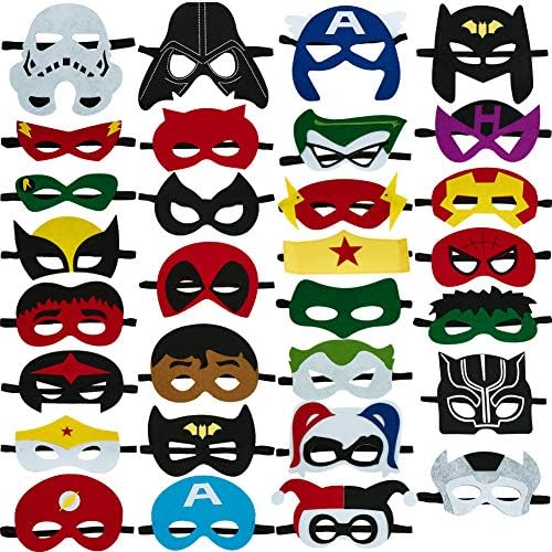 Totteri 30pcs Superhero Masks for Kids Christmas Costumes,Felt Mask Superheroes Birthday Party Favor Cosplay Toy for Boys and Girls