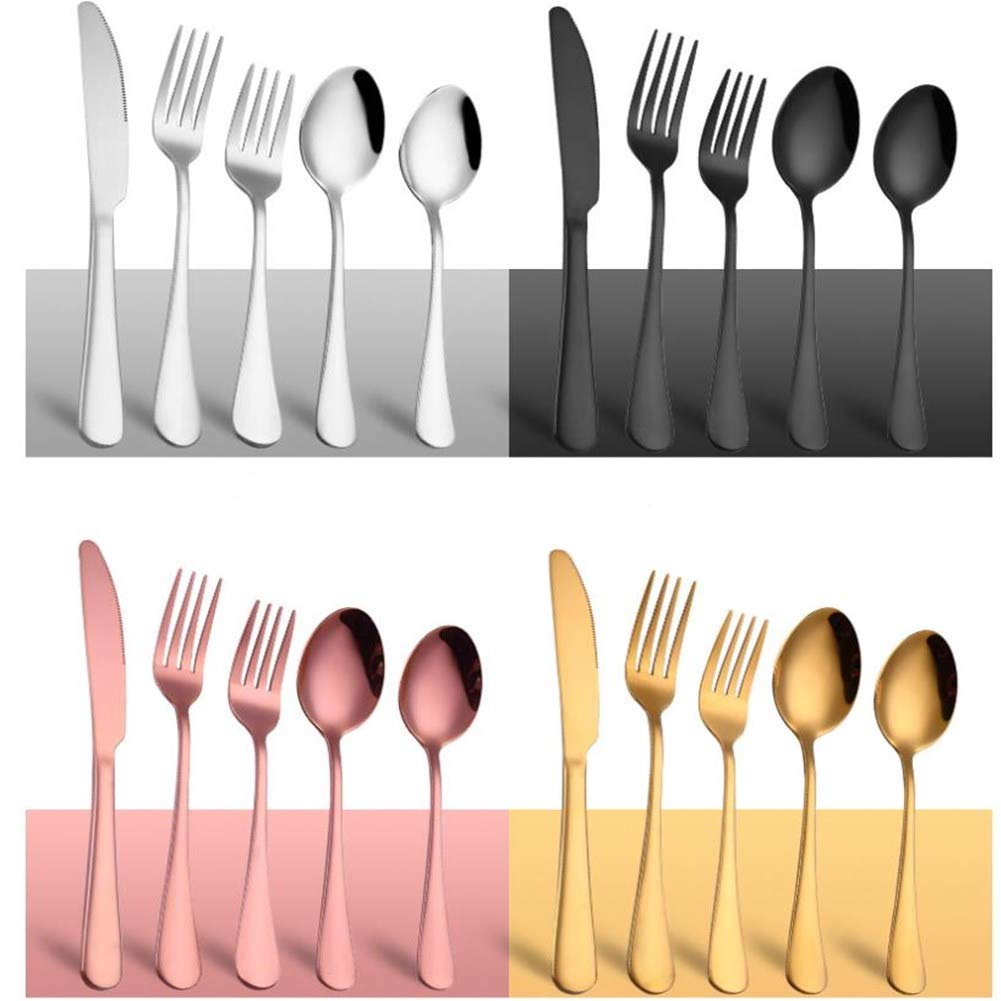 Geschirrset Tafelbesteck High-End-Geschirrset Besteck Schwarz Modernes Und Einfaches Geschirr Spiegel Poliertes Design Geeignet FüR Camping Party Familie Rose Gold,2 Persons