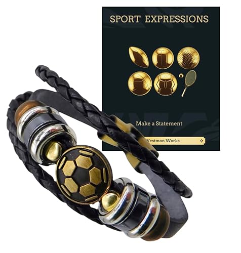 Westmon Works Soccer Bracelet with Leather Cuff Band and Metal Ball Centerpiece Fashion Accessory Sports Expressions Series